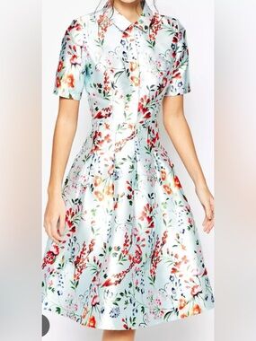 ASOS Chi Chi London taffeta sateen Light Blue Floral Fit-and-Flare Dress 2